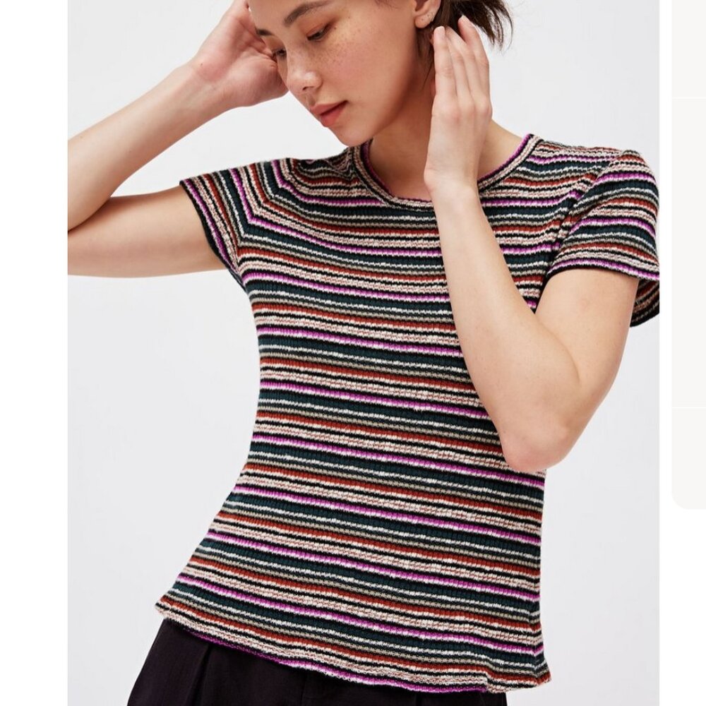 LACAUSA Striped Rib Baby Tee, "Orchid Stripe", XS